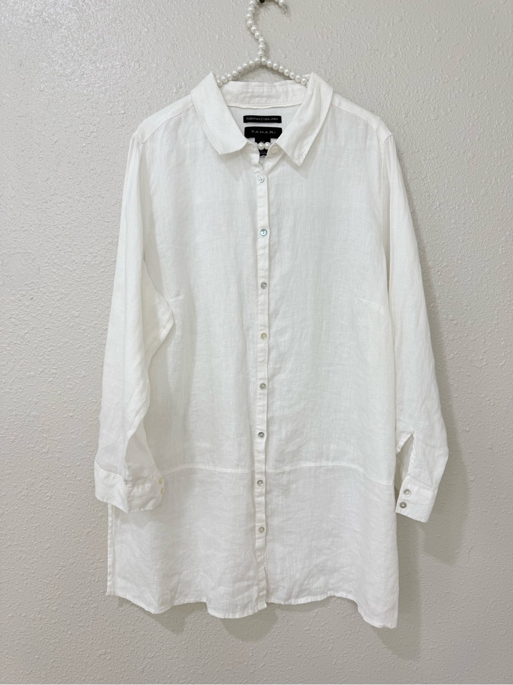 Tahari 100% Linen White Button Down Shirt Tunic Plus Size 1X Lightweight